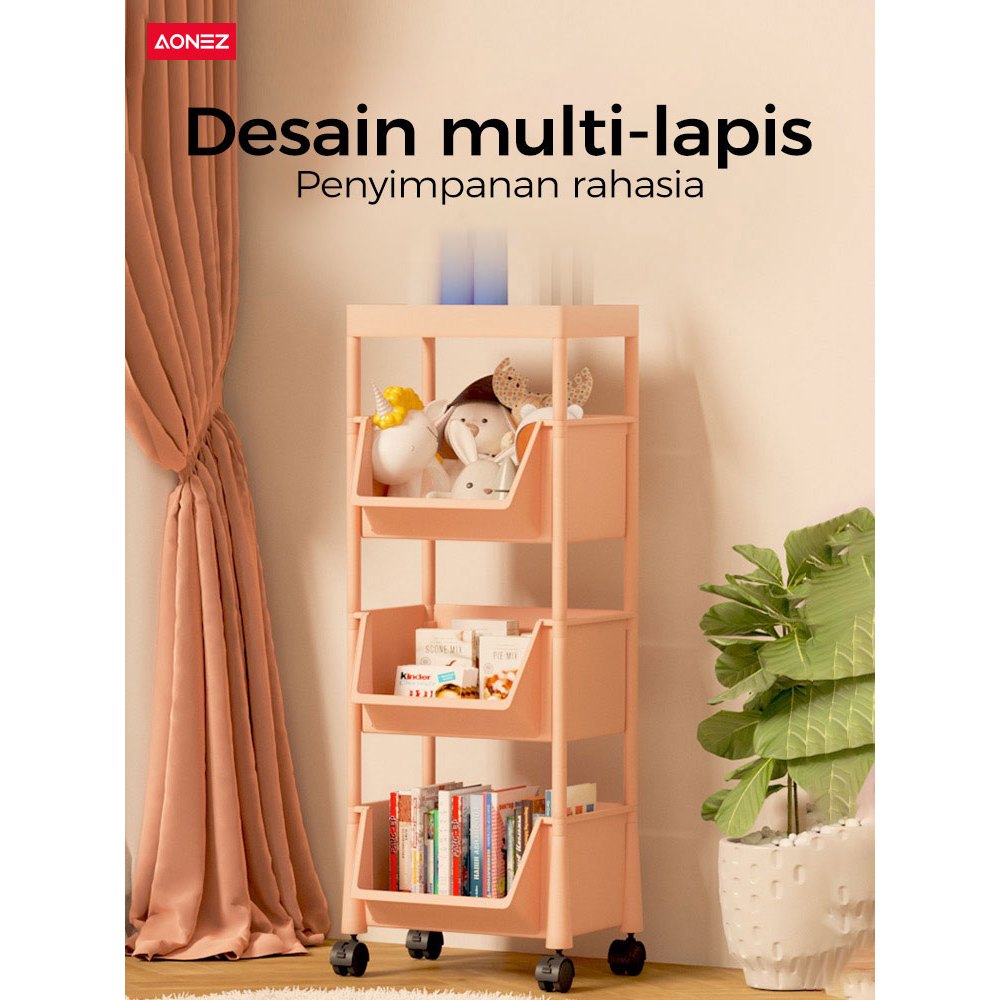 【COD】AONEZ Susun Serbaguna Tempat Rak Buku Anak Lemari Buku Plastik Rak Portable Roda Rak Mainan Rak Roda Toy Storage Rak Susun Tempat