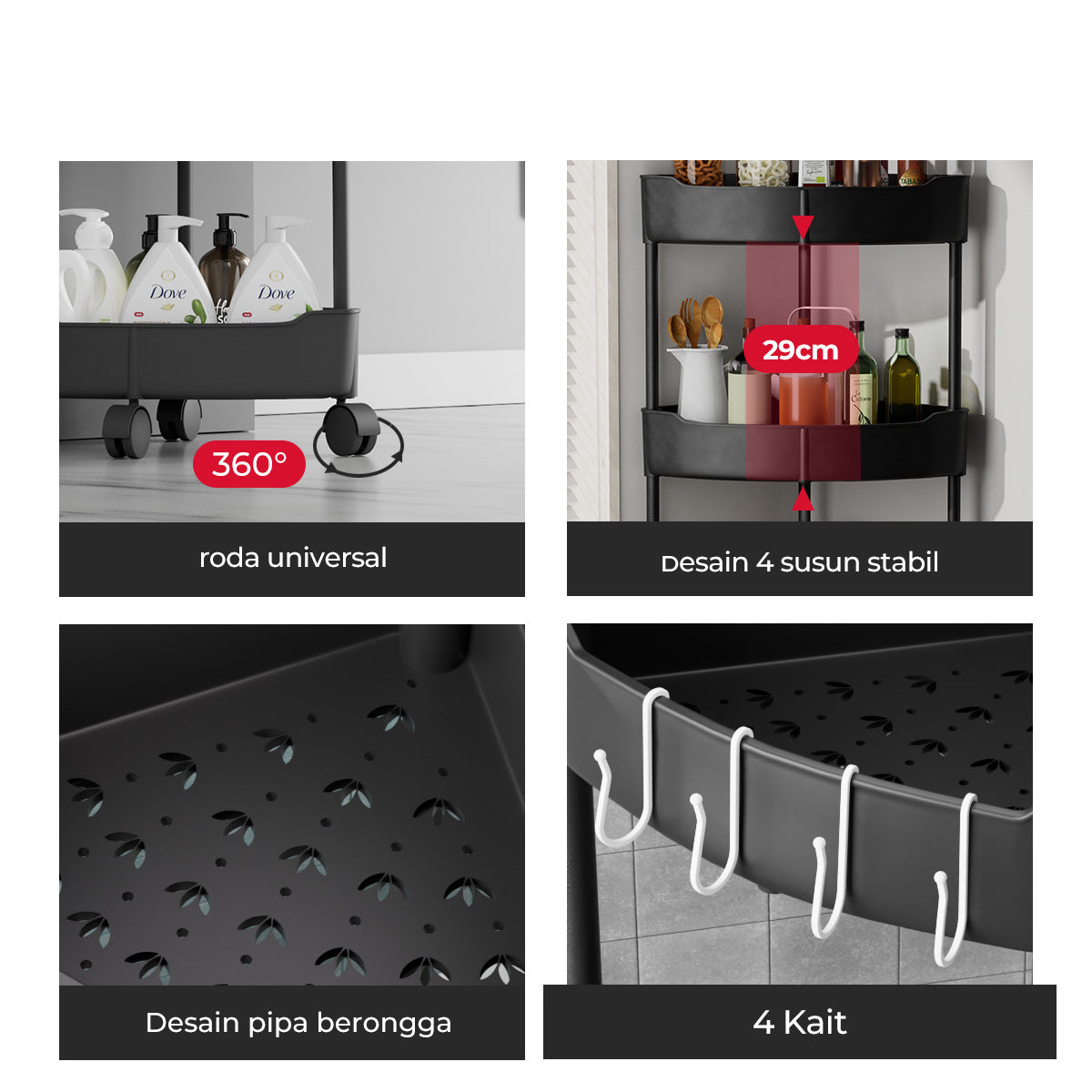 【COD】AONEZ Rak Kamar Mandi Triangle rak troli rak serbaguna 4 layer dengan roda