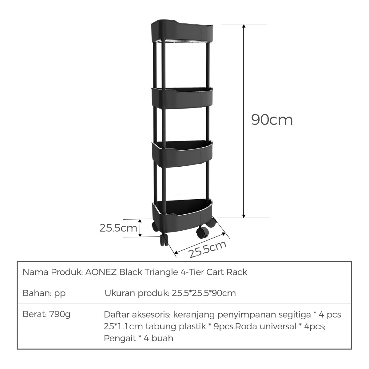 【COD】AONEZ Rak Kamar Mandi Triangle rak troli rak serbaguna 4 layer dengan roda